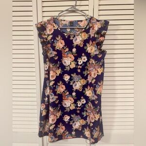 Navy Floral Flutter Sleeve Dress